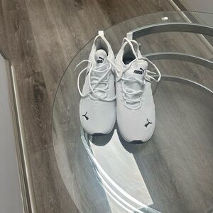 Puma White Low-Top Mesh Sneakers with Black Logo